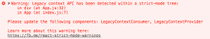 warn legacy context in strict mode